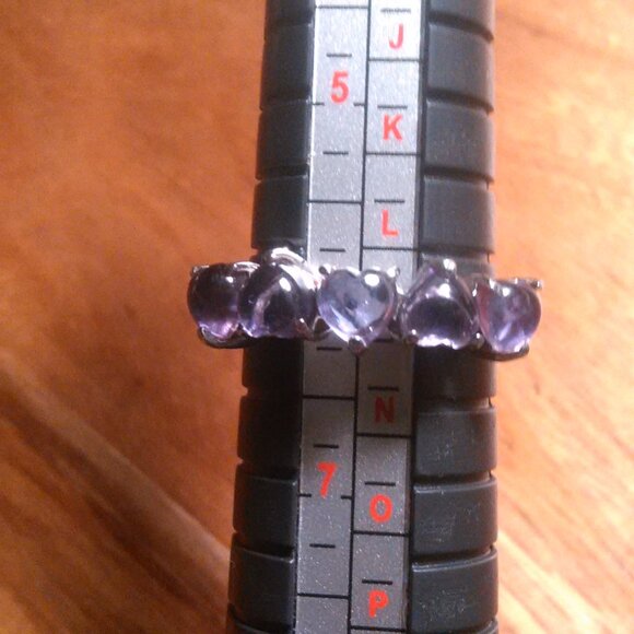 African Amethyst 5 Stone Stainless Steel Heart Ring (Size 6) - Picture 4 of 15
